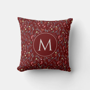 Coussin Aquarelle florale MONOGRAM Bourgogne