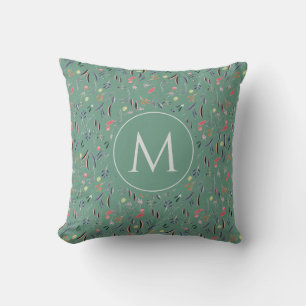 Coussin Aquarelle Florale MONOGRAM Vert Turquoise