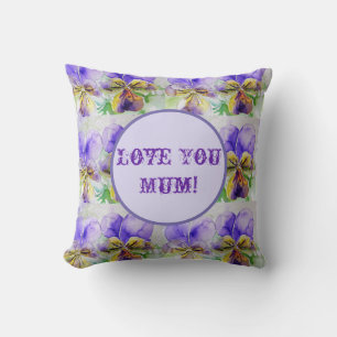 Coussin Aquarelle Florale pourpre Vous Aimez Mum Cushion