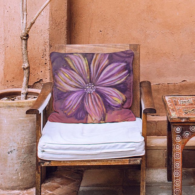 Coussin Aquarelle Florale Purple Et Or Vibrant Gras (Créateur téléchargé)