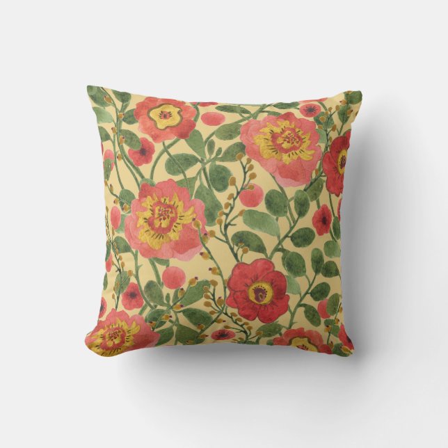 Coussin Aquarelle florale rétro : Élégance intemporelle (Recto)