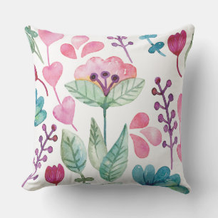 Coussin Aquarelle florale rose bleu Anniversaire maman