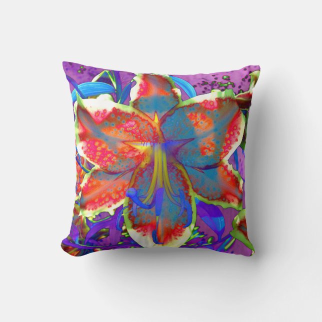 Coussin Aquarelle florale rouge bleue rétro abstraite élég (Recto)