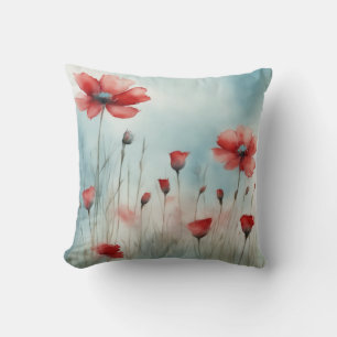 Coussin Aquarelle florale rouge pâle enchantée Fleur sauva
