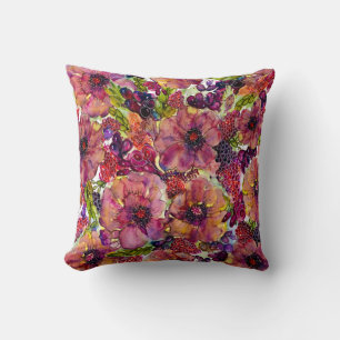 Coussin Aquarelle florale Shana Couleurs de chute chaudes