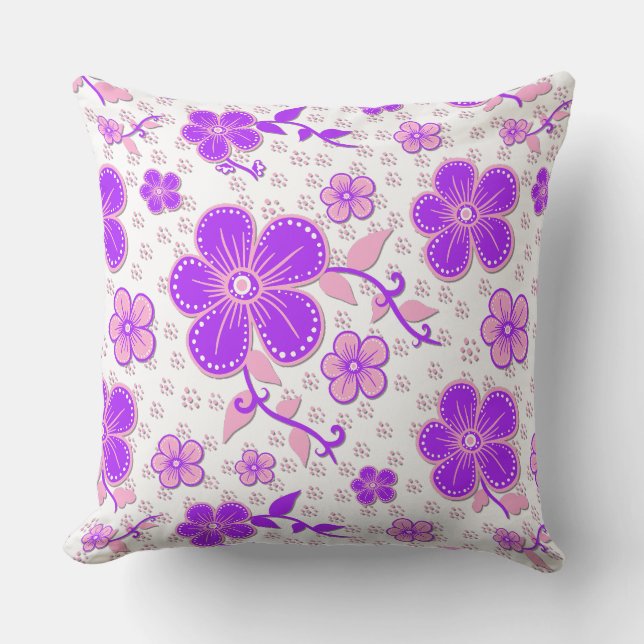 Coussin Aquarelle florale simple impression violet et rose (Recto)