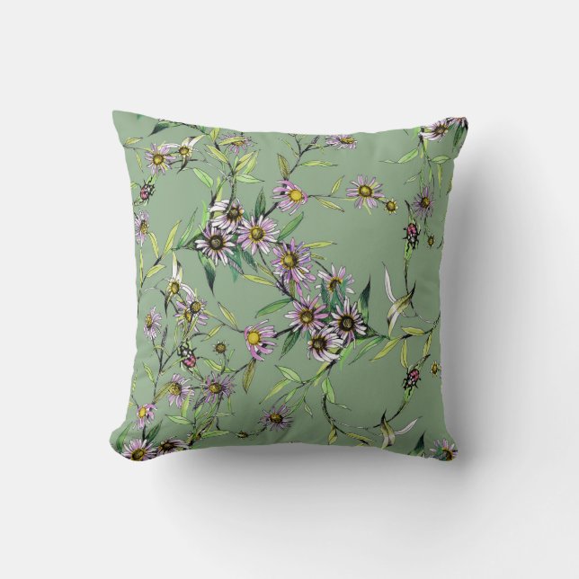 Coussin Aquarelle florale : Vert Motif sans couture (Recto)