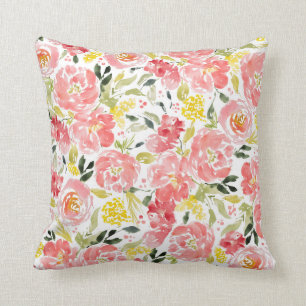 Coussin Aquarelle florale vibrante motif lancer l'oreiller