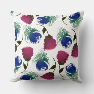 Coussin Aquarelle Florales Bleu Bourgogne Peinture de Verd