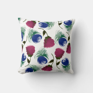 Coussin Aquarelle Florales Bleu Bourgogne Peinture verte