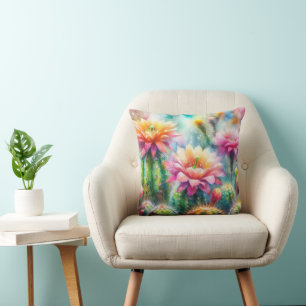 Coussin Aquarelle Flower Cactus Succulents
