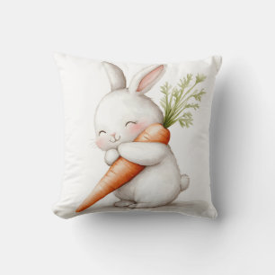 Coussin Aquarelle Fluffy Bunny Carrot Love