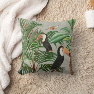Coussin Aquarelle Forêt tropicale et Oiseaux du Toucan