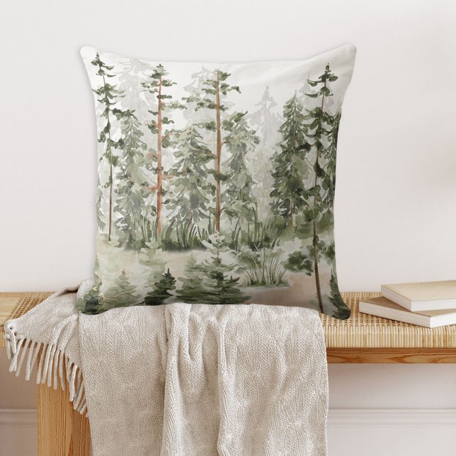 Coussin Aquarelle Forêt verte rustique (In situ)