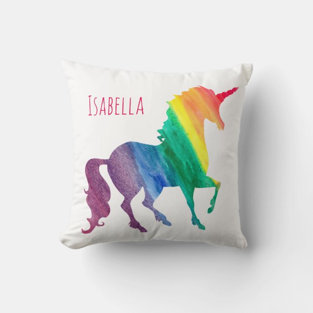Coussin Aquarelle fraîche personnalisée de licorne (Recto)