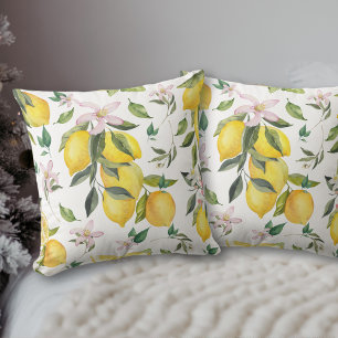 Coussin Aquarelle Fruit citron motif floral