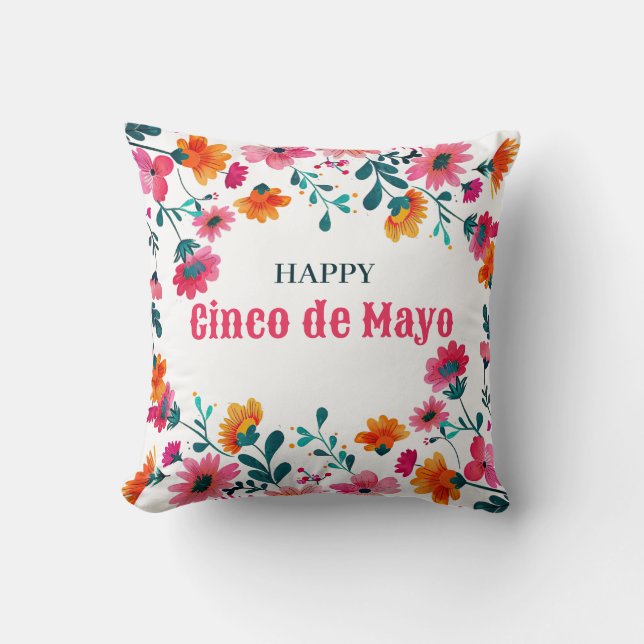 Coussin Aquarelle Fuchsia Floral Cinco de Mayo (Recto)
