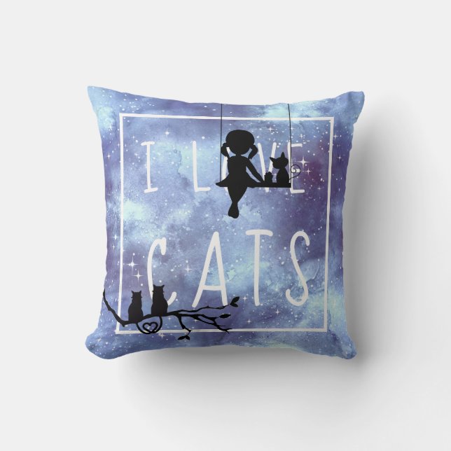 Coussin Aquarelle Galaxy Amoureux des chats fille (Recto)