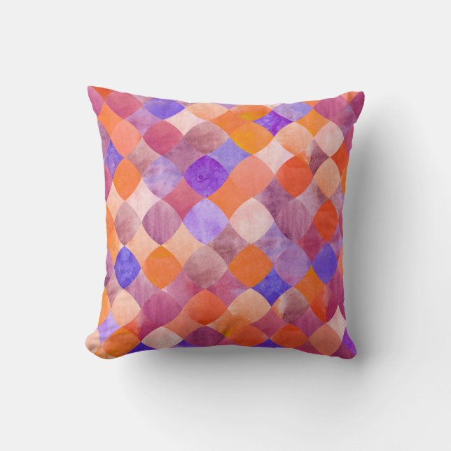 Coussin Aquarelle géométrique, écailles de poissons arabes (Recto)