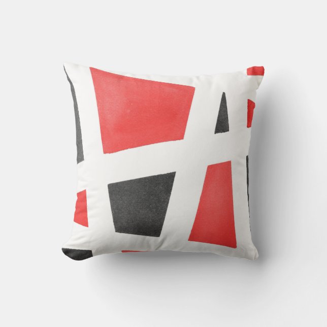 Coussin Aquarelle géométrique gris blanc et rouge (Recto)