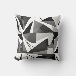Coussin Aquarelle géométrique moderne abstraite noir et bl