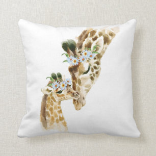 Coussin Aquarelle, Girafe, maman et bébé, baby shower, n