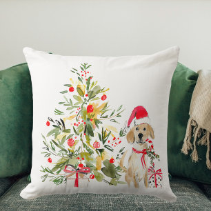 Coussin Aquarelle Golden Retrier Noël