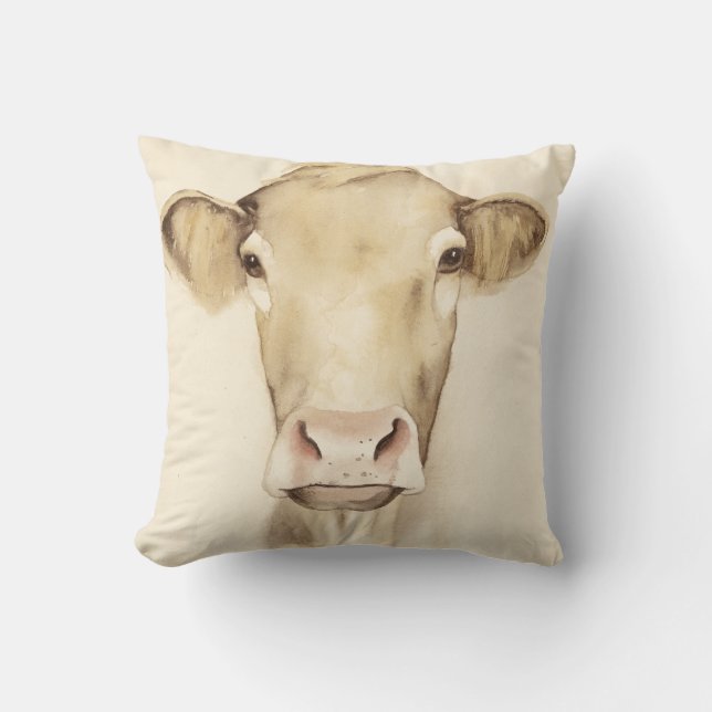 Coussin Aquarelle Grange Animaux | Vache (Recto)