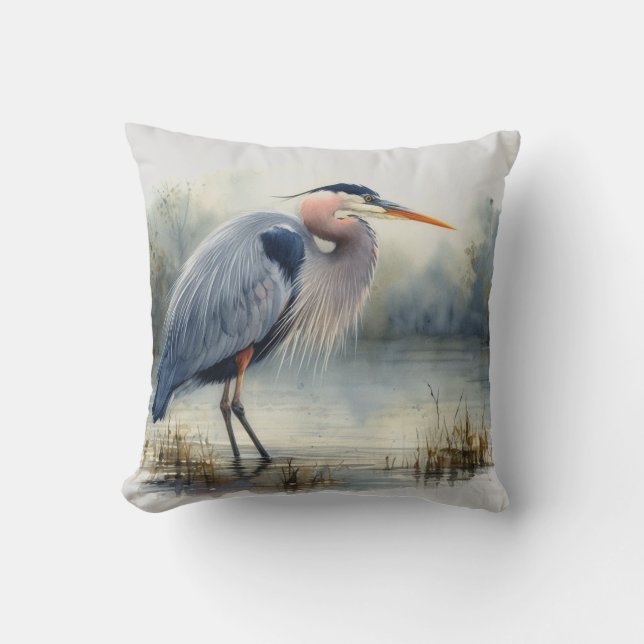 Coussin Aquarelle Great Blue Heron Bird Nature (Recto)