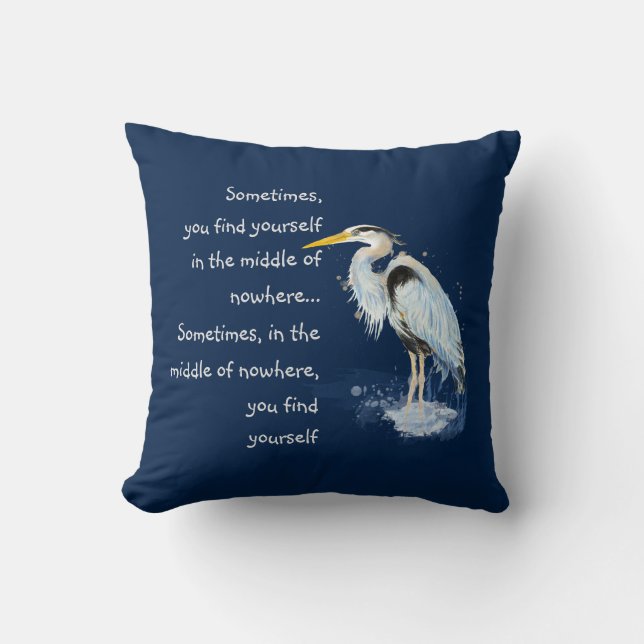 Coussin Aquarelle Great Blue Heron Citation Inspirante (Recto)