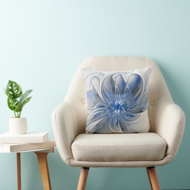 Coussin Aquarelle gris bleu Abstrait Fractal Art Flower (Chaise)