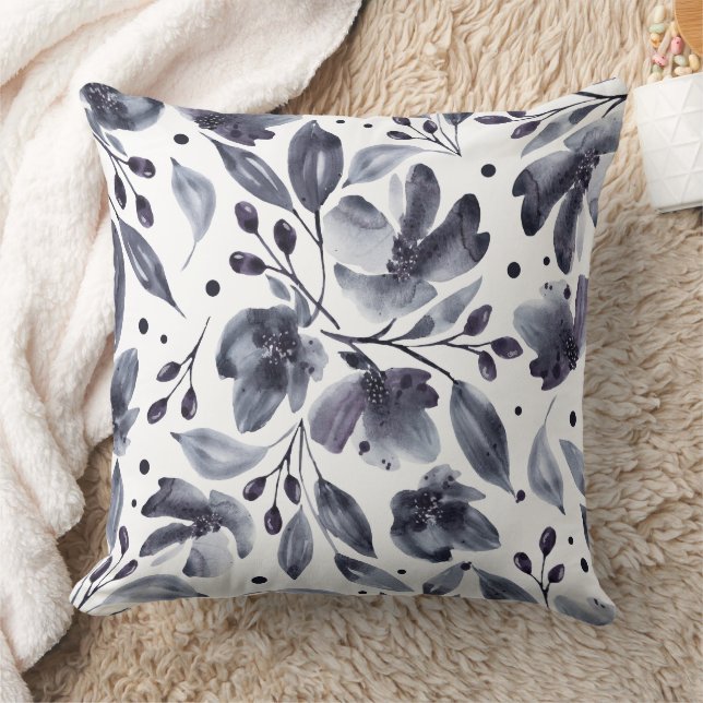 Coussin Aquarelle gris et blanc Mona réversible (Couverture)