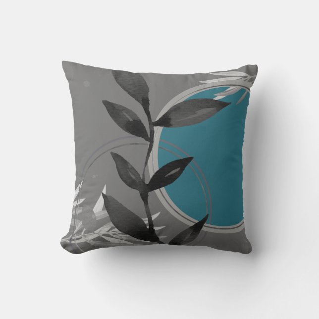 Coussin Aquarelle gris foncé et turquoise Design zen (Recto)