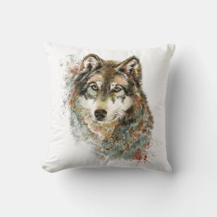 Coussin Aquarelle Gris Loup Faune Animal Nature Art
