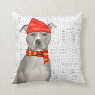 Coussin Aquarelle gris Pit Bull Terrier Noël