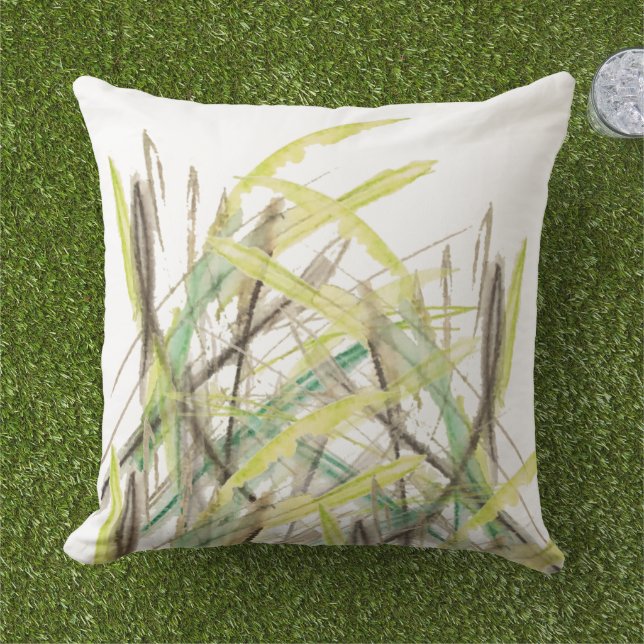 Coussin Aquarelle herbe abstraite peinte à la main (Herbe)