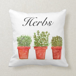 Coussin Aquarelle Herbes Thyme Rosemary Oregano Pot Plante