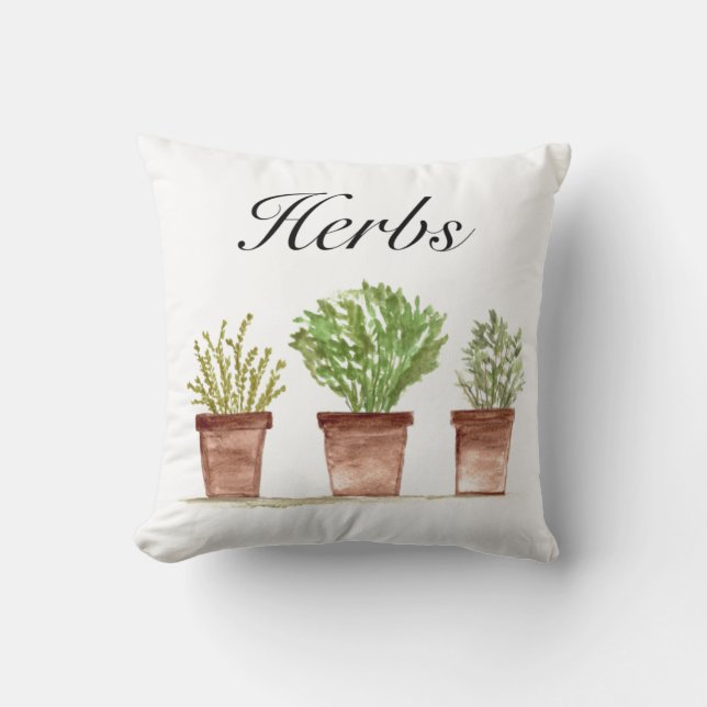 Coussin Aquarelle Herbes Thyme Rosemary persil Plante Pot (Recto)
