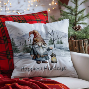 Coussin Aquarelle hiver Gnome de Noël