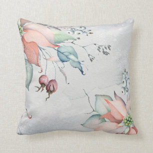 Coussin Aquarelle Holly Berries et Poinsettias Noël