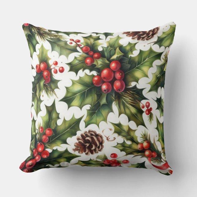 Coussin Aquarelle Holly Berries Motifs de Noël (Recto)