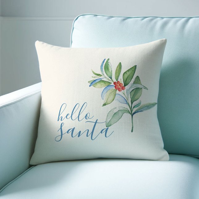 Coussin Aquarelle Holly Berry Farmhouse Noël (Christmas throw pillow watercolor botanical art by Victoria Grigaliunas of Do Tell A Belle)