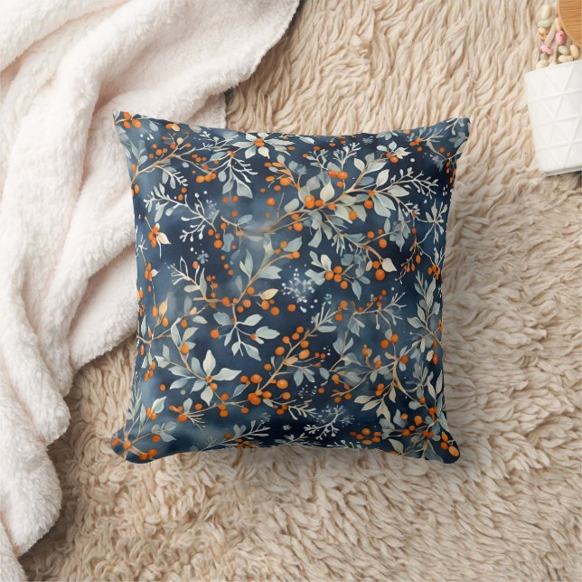 Coussin Aquarelle Ice Bleu Hiver Motif Floral (Couverture)