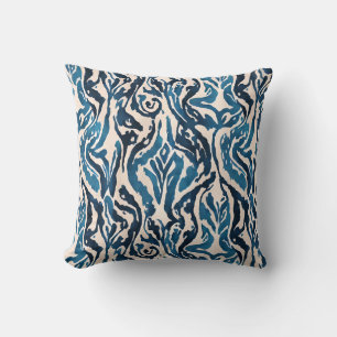 Coussin Aquarelle Ikat Abstraite inspirée Bleu