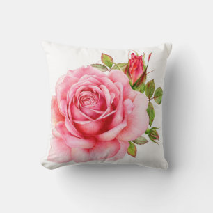 Coussin Aquarelle illustration d'une rose rose wi délicate