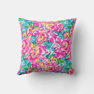 Coussin Aquarelle inspirée bleu rose Floral