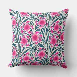Coussin Aquarelle inspirée rose + bleu Botanique Floral