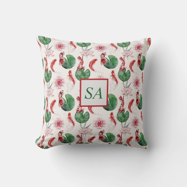 Coussin Aquarelle japonaise Koi Fish Lotus (Recto)