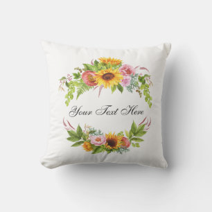 Coussin Aquarelle Jardin de tournesol Floral - Votre texte
