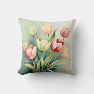 Coussin Aquarelle Jardin Tulipe Sur Sage Green